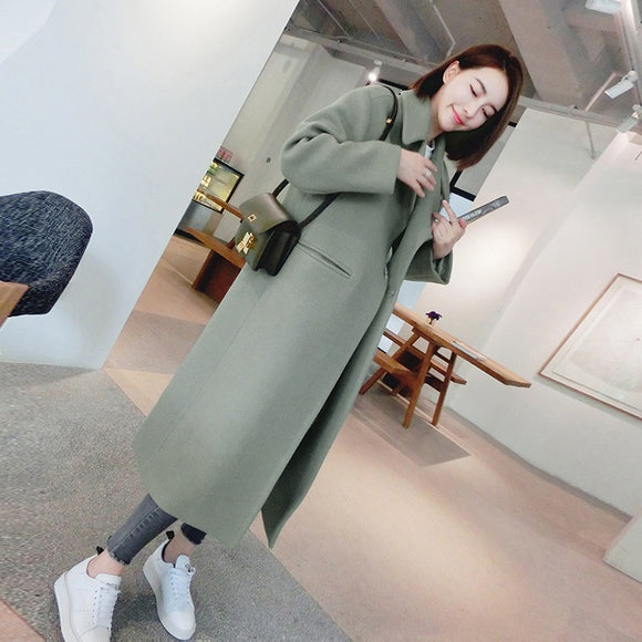 秋冬季中長款毛呢風衣女修身顯瘦過膝大衣外套衣服