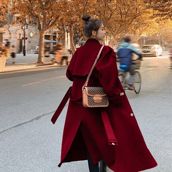 赫本風大衣女冬季加厚氣質流行韓版寬鬆雙排扣毛呢外套潮
