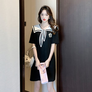 夏季氣質小香風修身顯瘦歐美小個子黑色短袖洋裝