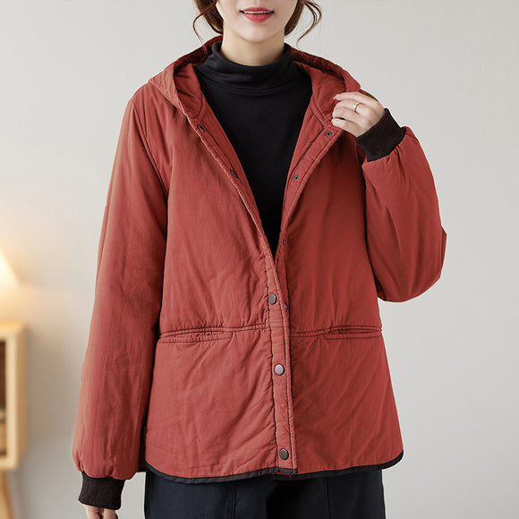 復古鋪棉外套女百搭休閒連帽加厚鋪棉上衣秋冬款保暖鋪棉上衣