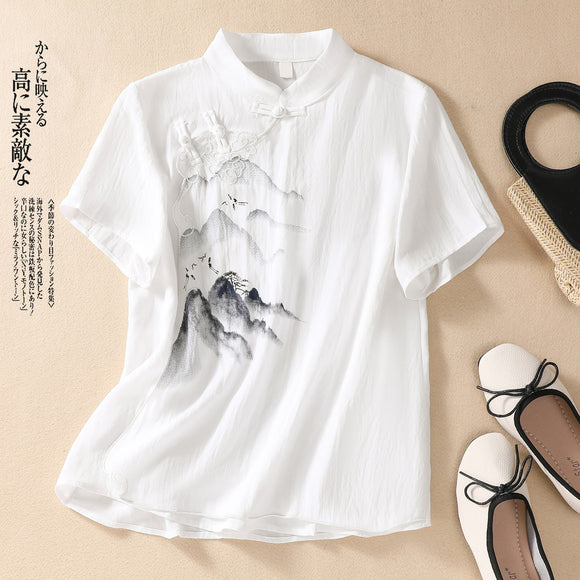 春夏季漢服禪意女裝棉麻茶藝服中國風復古中式唐裝盤釦上衣兩件式套裝