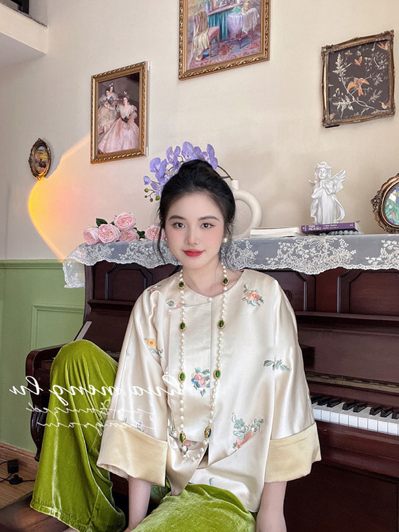 2023年早春顯瘦遮肉新中式國風女裝復古唐裝刺繡寬鬆上衣外套