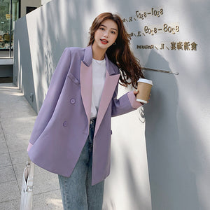 新款紫色拼接設計感西裝外套女小個子春秋季休閒韓版氣質西裝