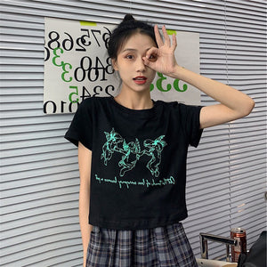 夏季韓版新款印花短袖女T恤修身顯瘦短款內搭上衣女學生裝潮