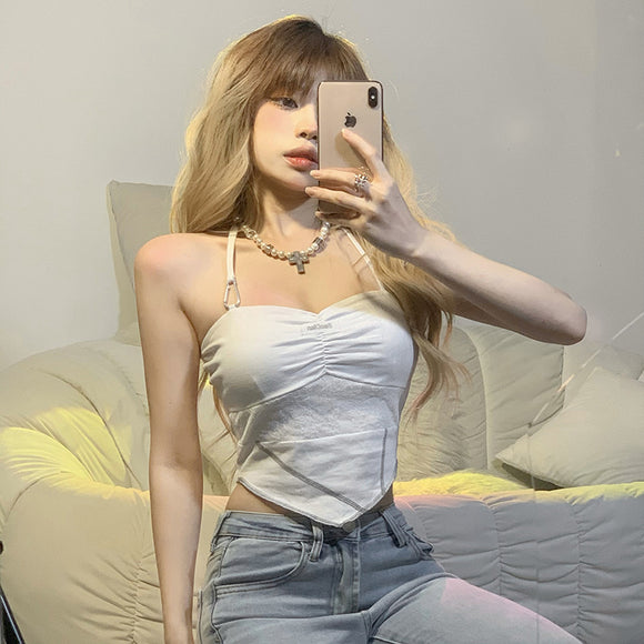 SylCue純欲辣妹短款掛脖背心女性感修身顯瘦小吊帶百搭設計感上衣