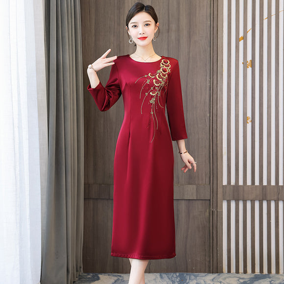 喜婆婆婚宴禮服改良旗袍年秋季綢緞洋裝高貴歐美媽媽敬酒服
