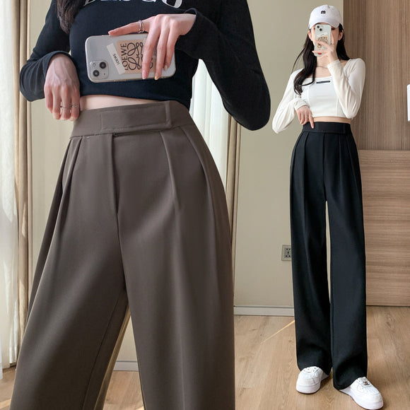 寬褲女2022春夏新款時尚高腰垂感小個子魔術貼直筒休閒拖地褲潮