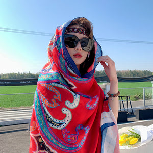 拼接沙灘巾防曬披肩女夏圍巾草原沙漠大西北絲巾新疆西藏旅遊紗巾