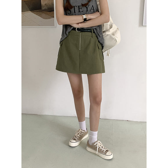 復古工裝半身裙女夏季韓版高腰a字包臀顯瘦短裙122QD7356
