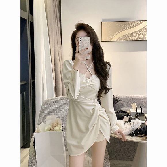 氣質顯瘦女神降臨秋冬修身小性感絲絨洋裝2021秋冬新款內搭短裙