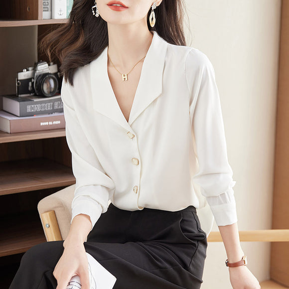 春季韓版氣質長袖通勤襯衫女小眾設計感上衣