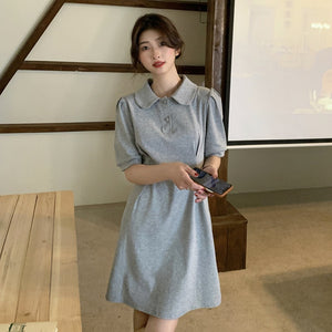2022減齡休閒POLO領洋裝韓版收腰氣質洋裝可鹽可甜短袖裙子女