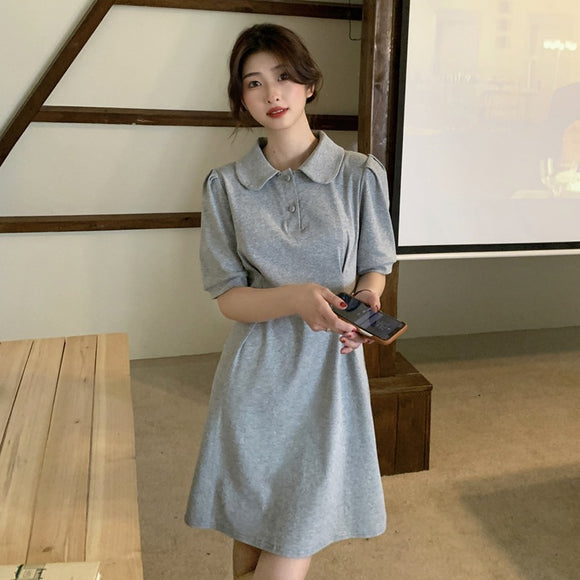 2022減齡休閒POLO領洋裝韓版收腰氣質洋裝可鹽可甜短袖裙子女