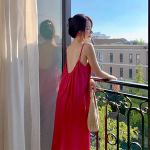 法式海邊度假內衣吊帶洋裝長款設計感小眾超仙露背沙灘裙女