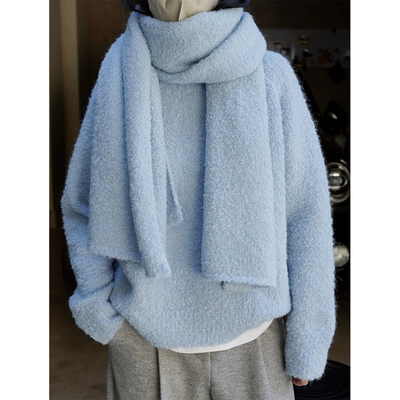 冬季韓國設計師風慵懶羊毛圈圈紗毛衣寬鬆保暖套頭休閒針織上衣女