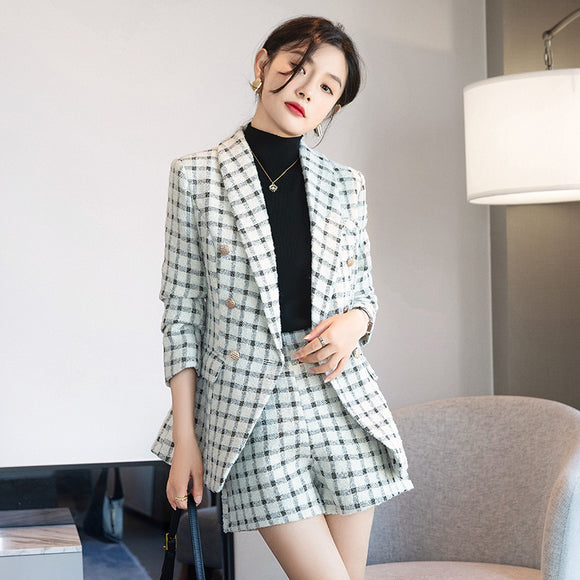 名媛小香風純色西裝外套女士2022年新款高級感小西裝短褲職業套裝