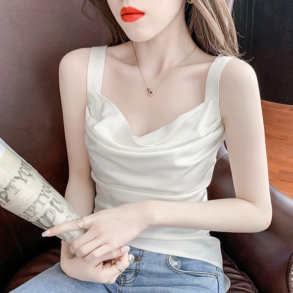 2022秋季新款法式設計感小眾不規則純色小吊帶背心女無袖外穿上衣